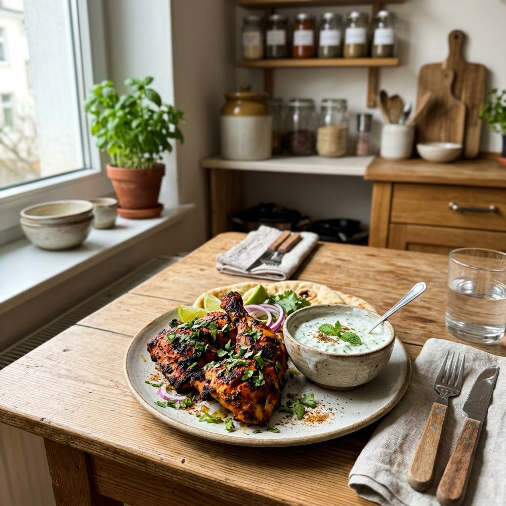 High-protein tandoori chicken with mint raita