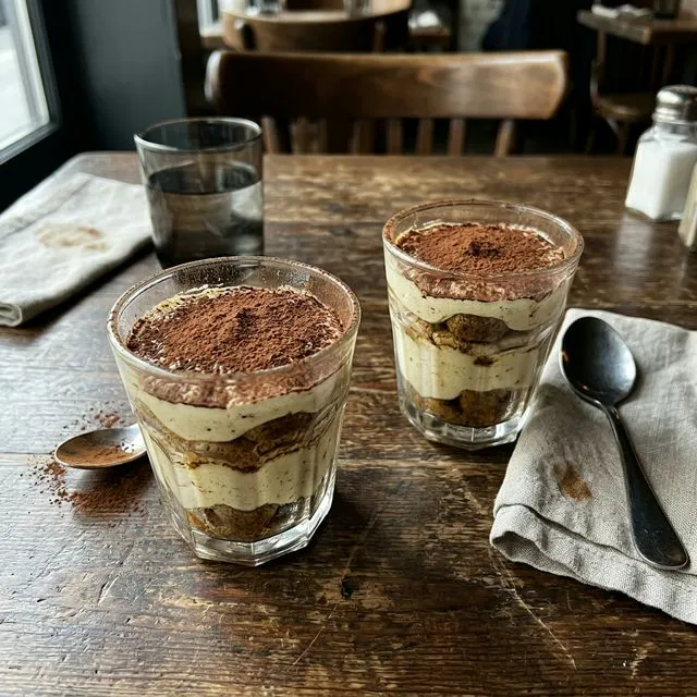 High-protein tiramisu cream in a glass