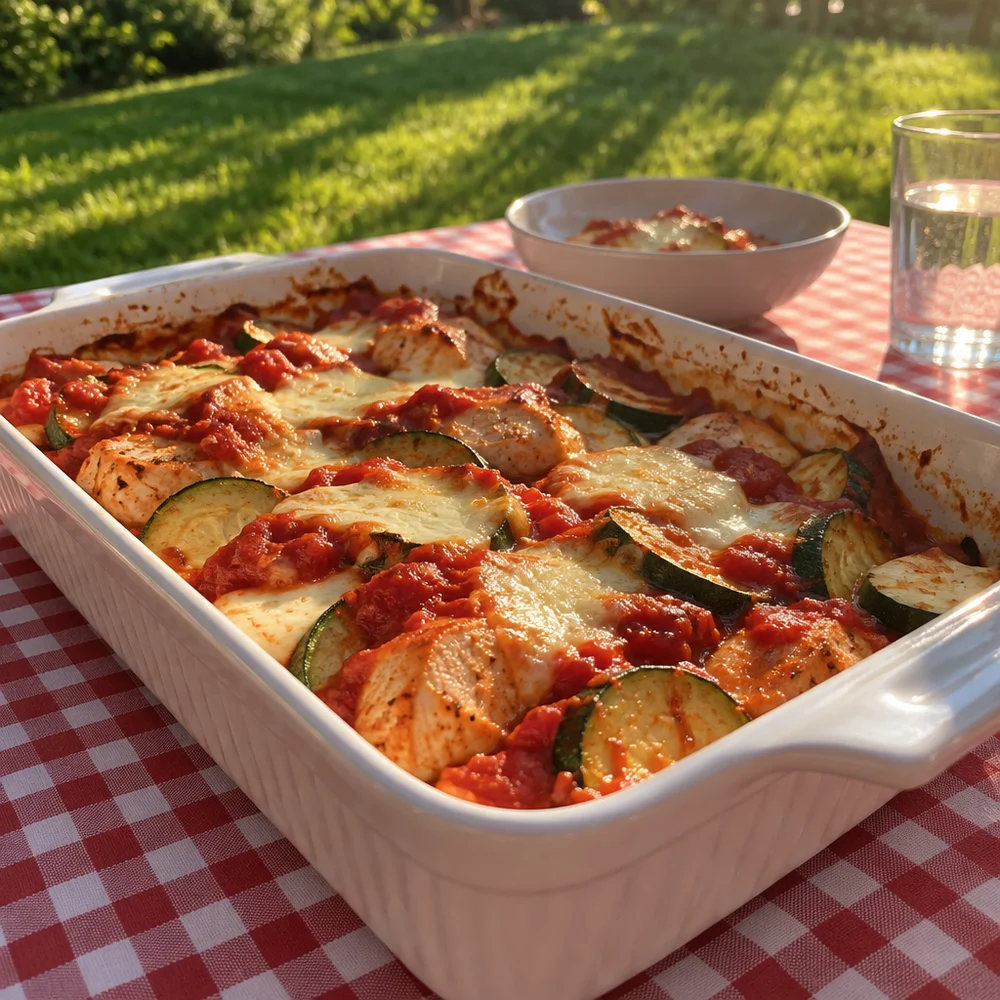 High-protein tomato and mozzarella chicken bake