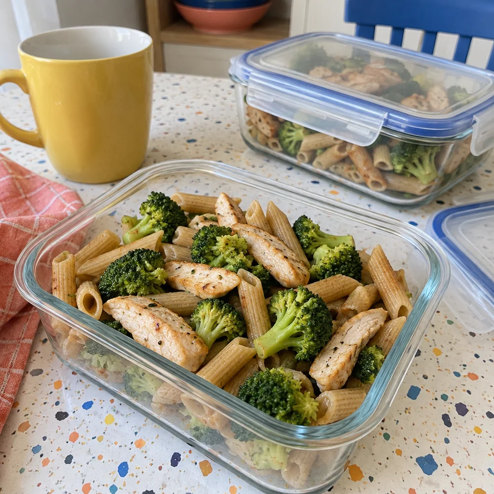 High-protein wholewheat pasta with turkey strips