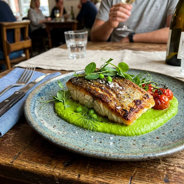High-protein zander on pea purée