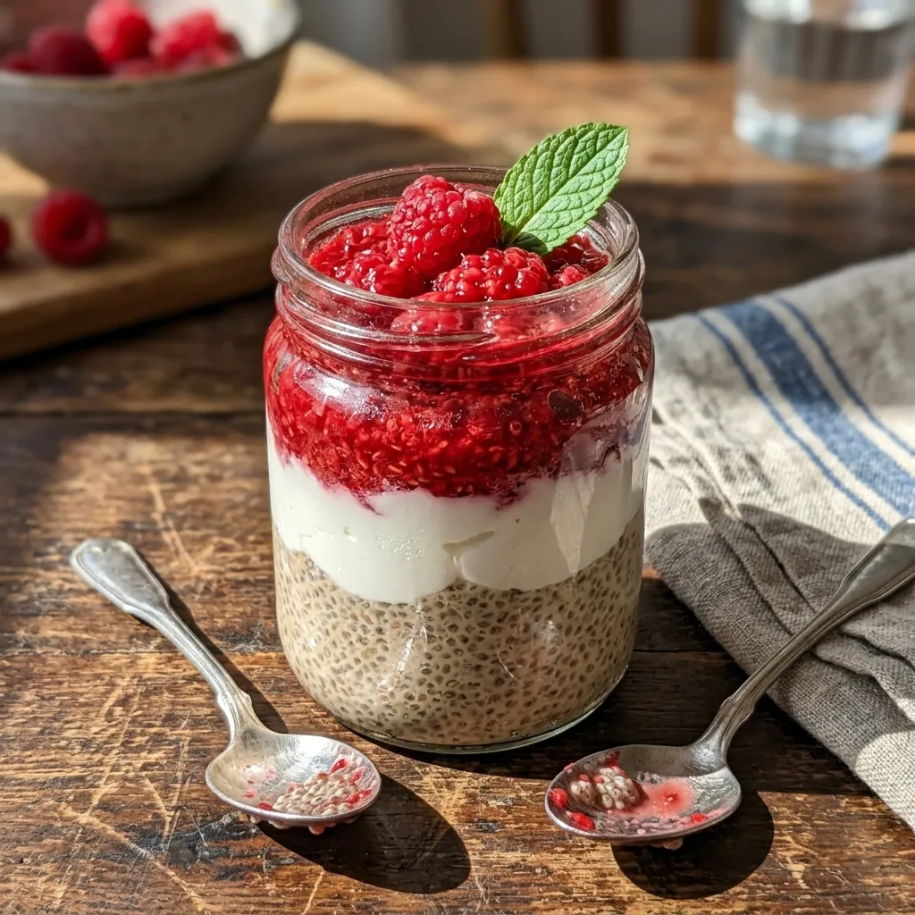 Fruity raspberry and chia layered dessert