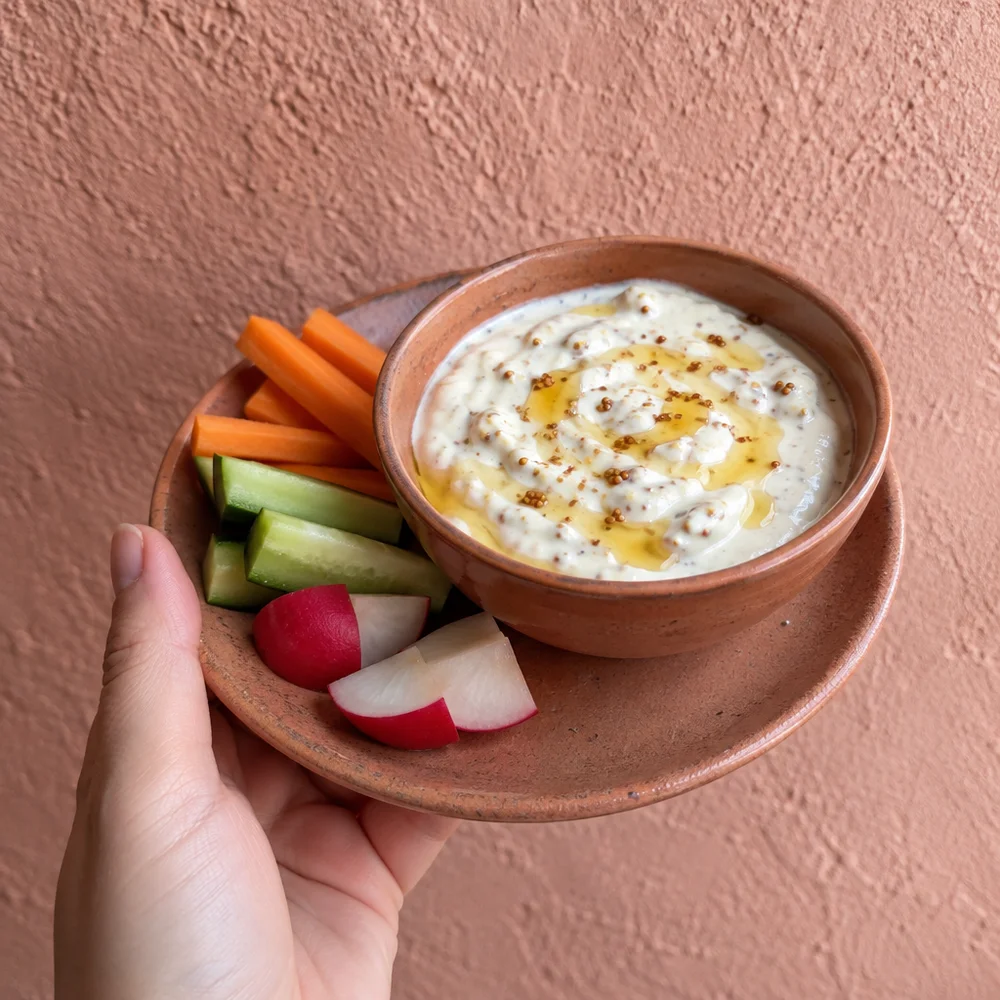 Honey mustard dip with yoghurt for raclette and fondue