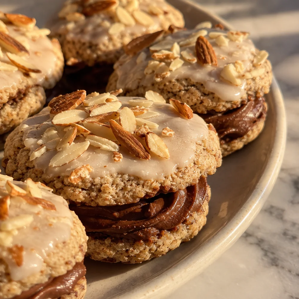 Ischler cookies with almonds and cocoa cream