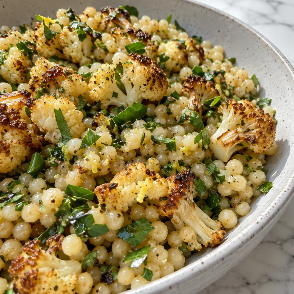 Israeli couscous salad with roasted cauliflower