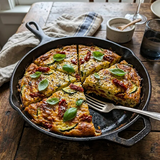 Low-carb Italian frittata with courgette and sun-dried tomatoes