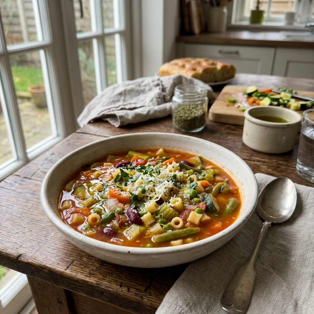 Italian minestrone with finely diced vegetables