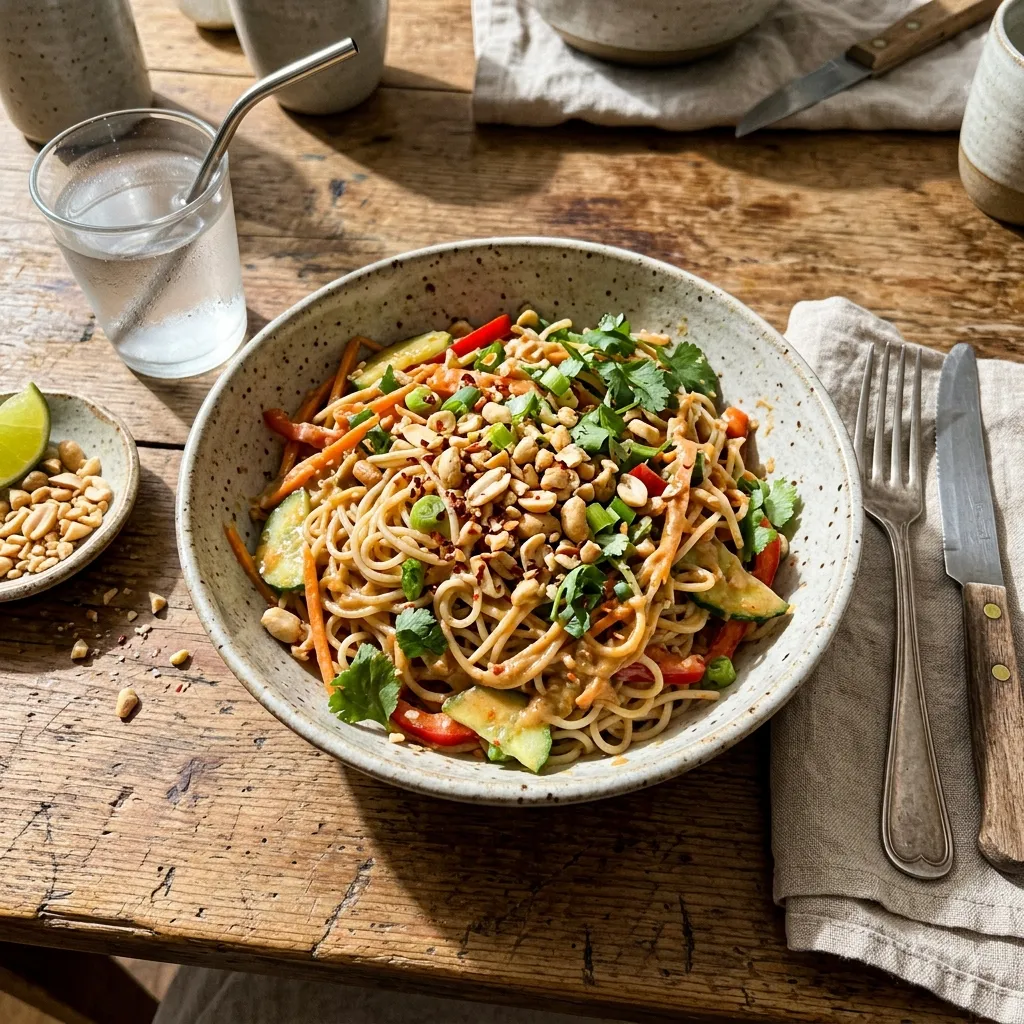 Cold peanut and rice noodle salad