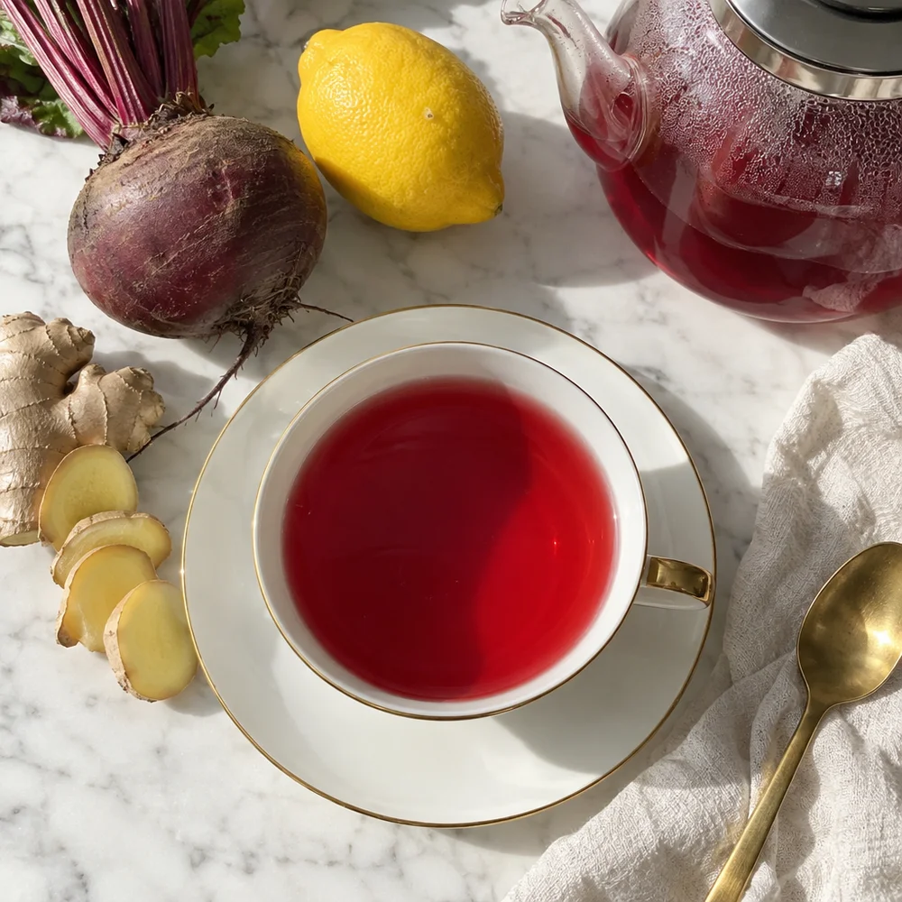 Vegan beetroot and ginger tea