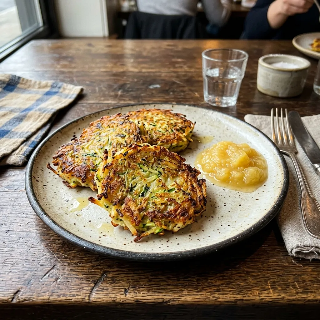 Potato and carrot pancakes with apple purée