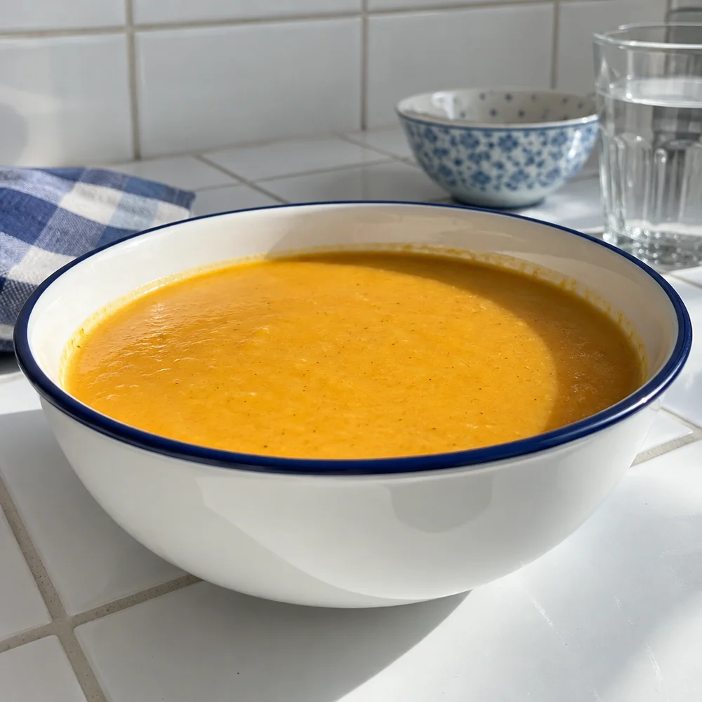 Potato and carrot soup with smoked tofu