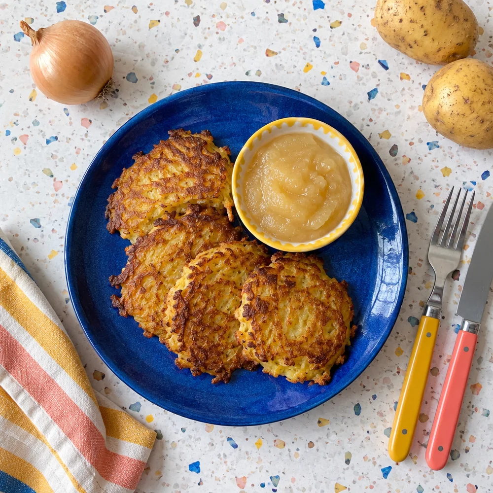 Air fryer potato pancakes (Kartoffelpuffer) with apple purée
