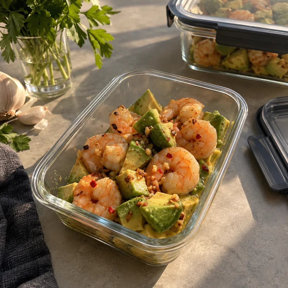Keto avocado prawns with garlic and chilli