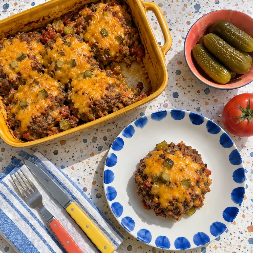 Keto crustless cheeseburger bake