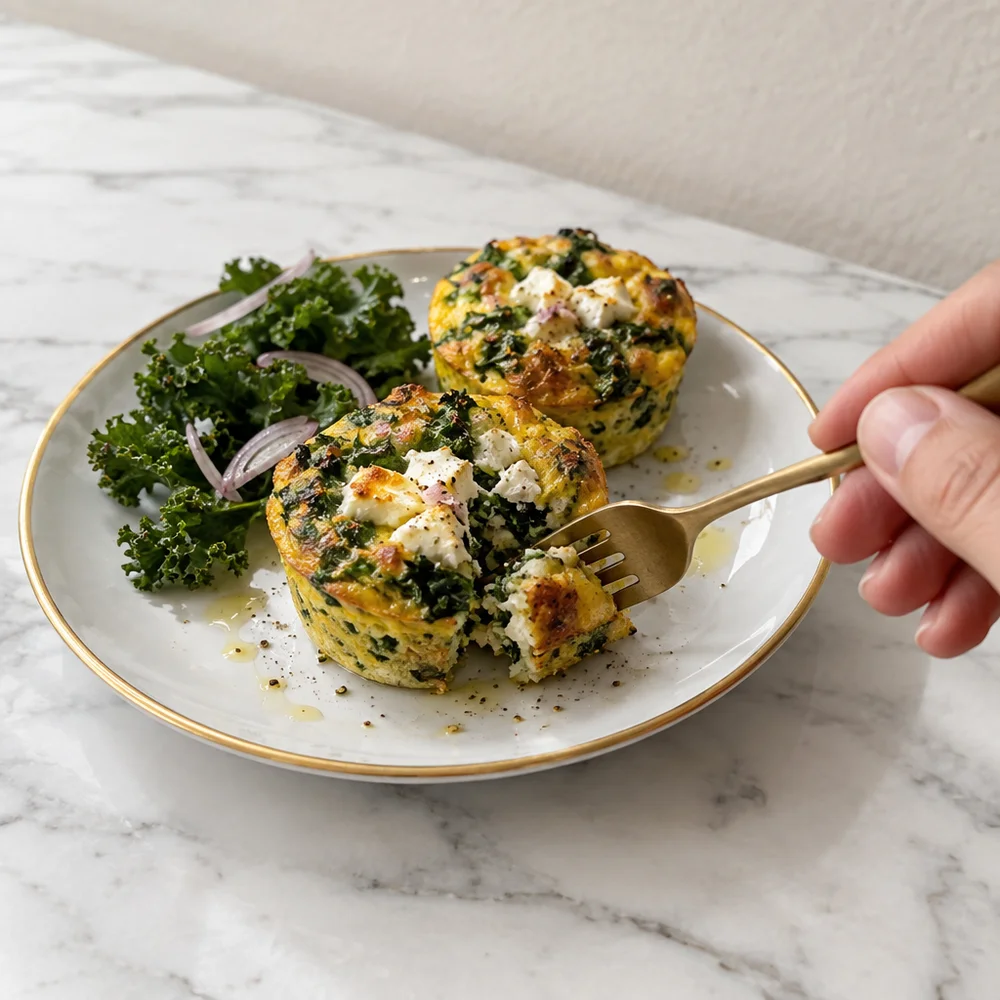 Keto egg muffins with kale and goat's cheese for Christmas breakfast