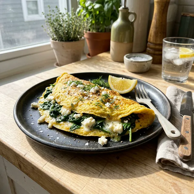 Keto omelette with spinach and feta