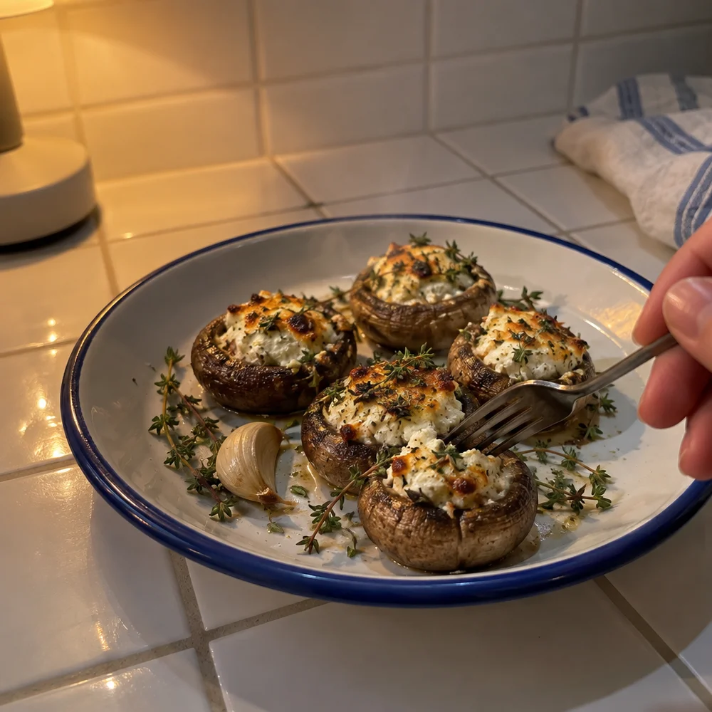Keto air fryer stuffed mushrooms with goat's cheese and thyme