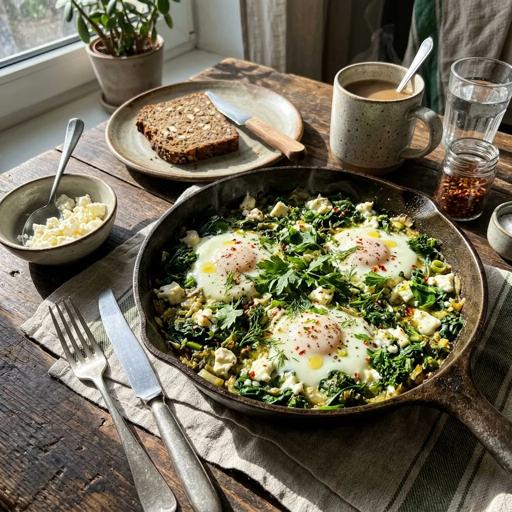 Keto green shakshuka with spinach and feta