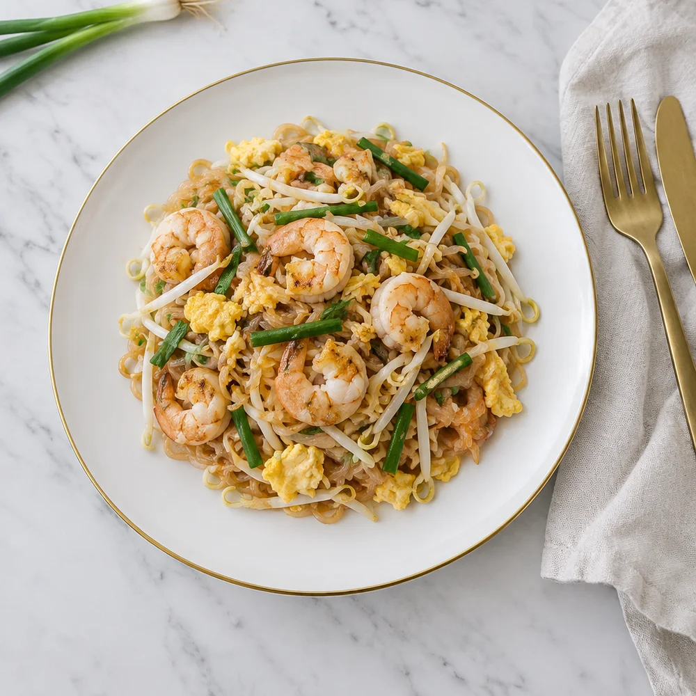 Keto konjac noodle pad thai with prawns