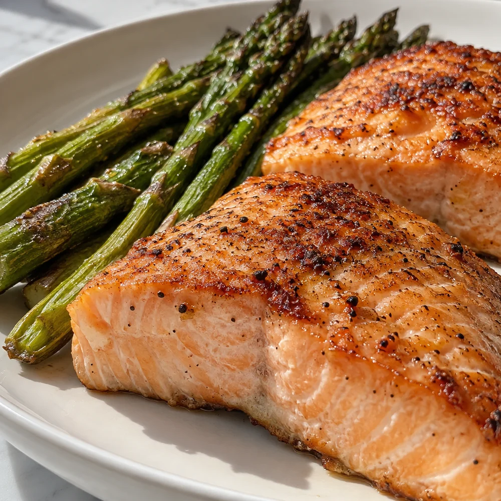 Keto oven-baked salmon with asparagus