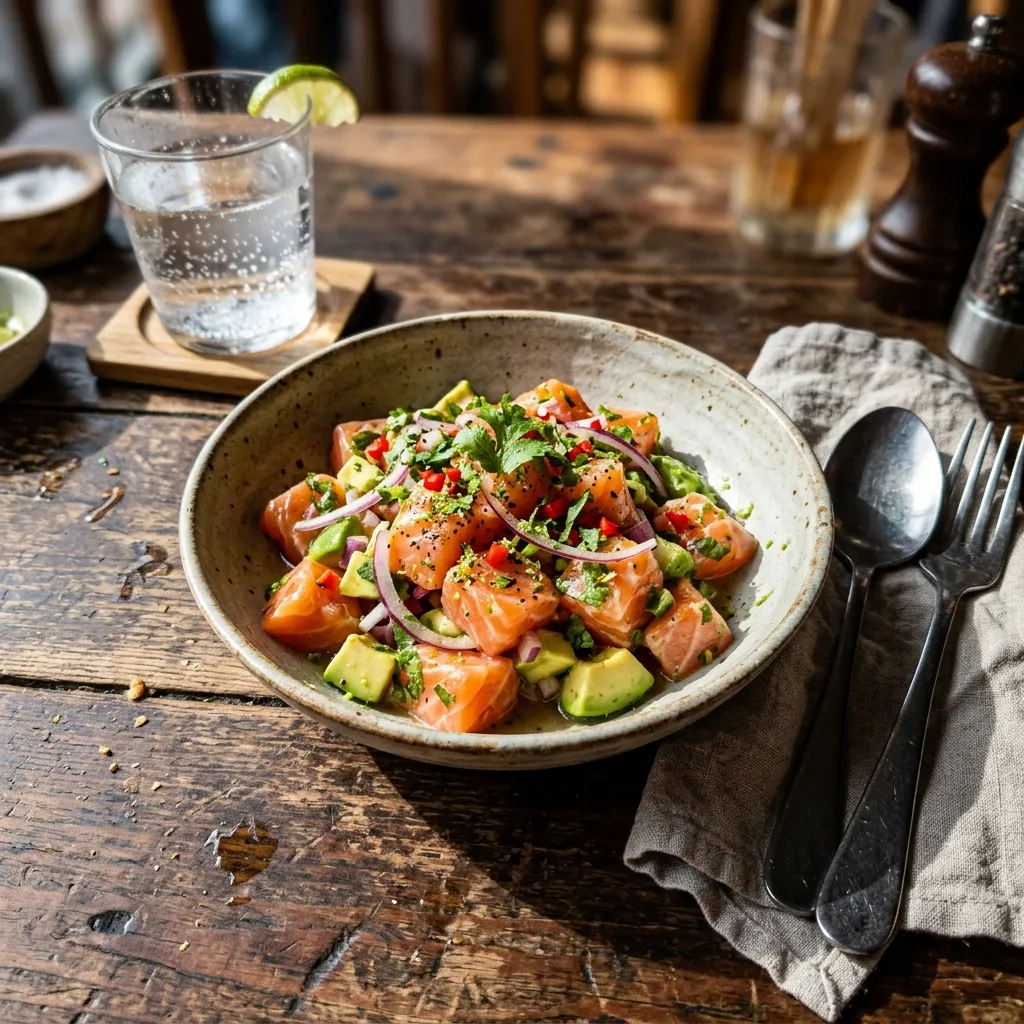 Keto salmon ceviche with avocado