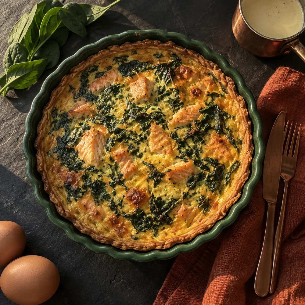 Keto salmon and spinach quiche
