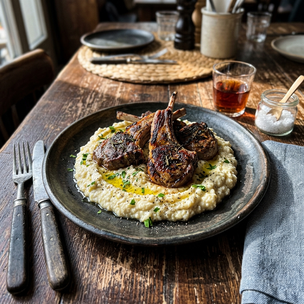 Keto lamb chops on cauliflower purée