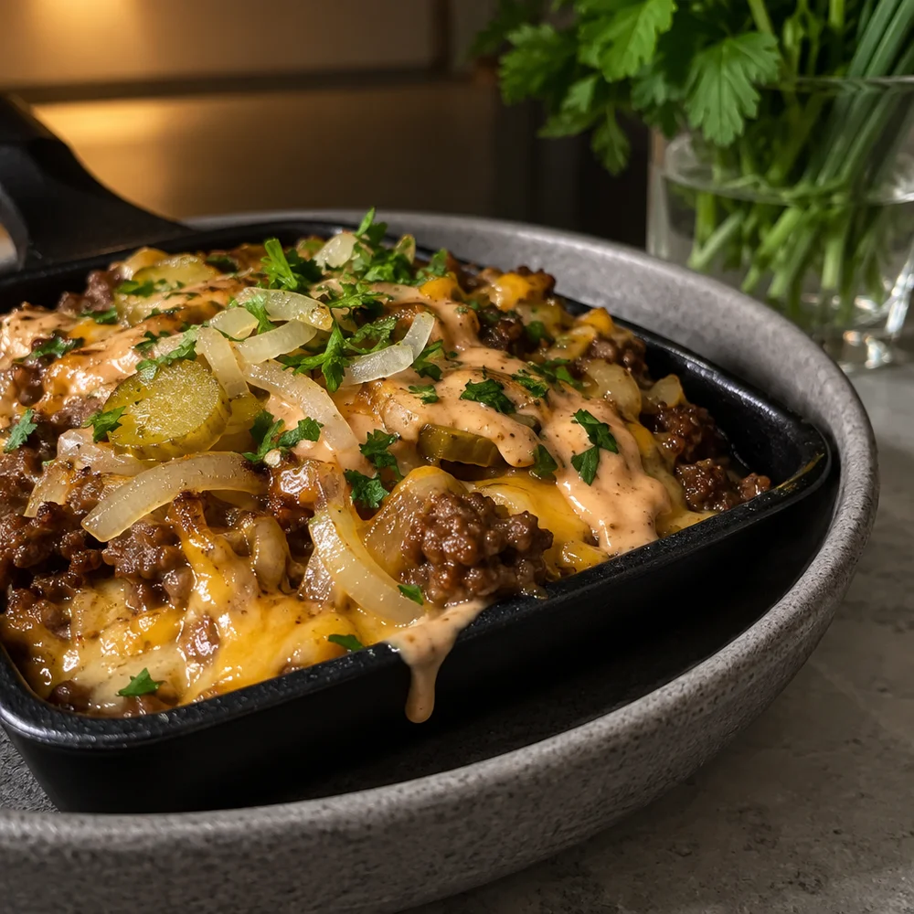Keto cheeseburger-style raclette pans with beef mince