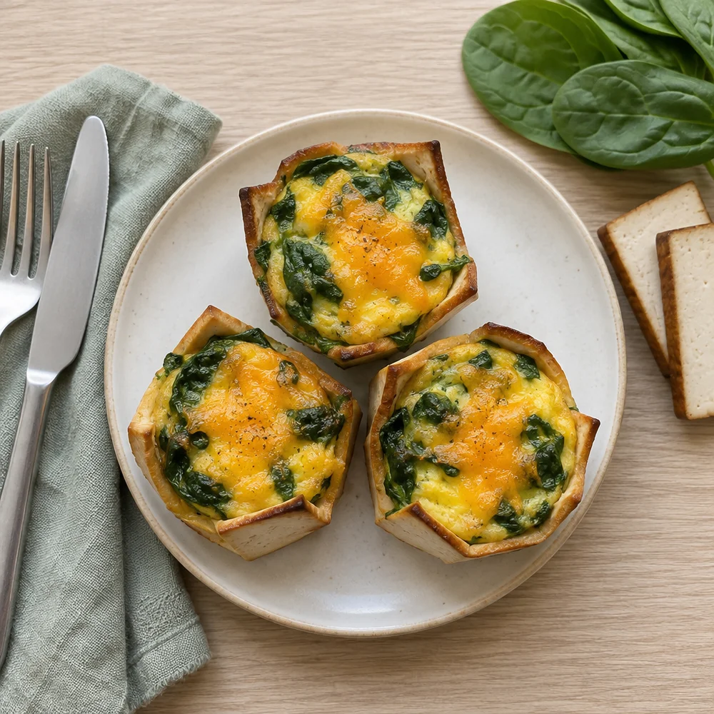 Keto smoked tofu and egg muffins with spinach