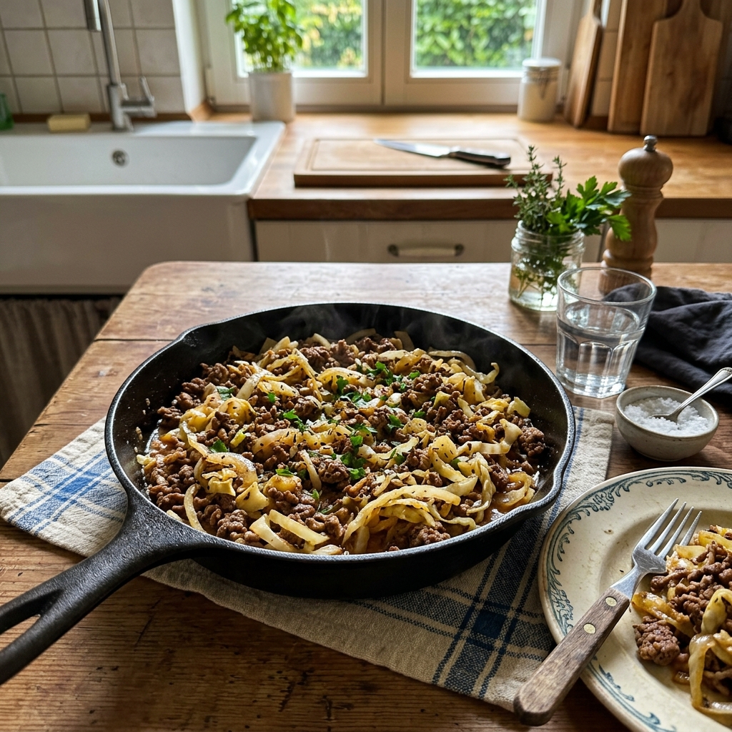 Keto beef mince pan with white cabbage