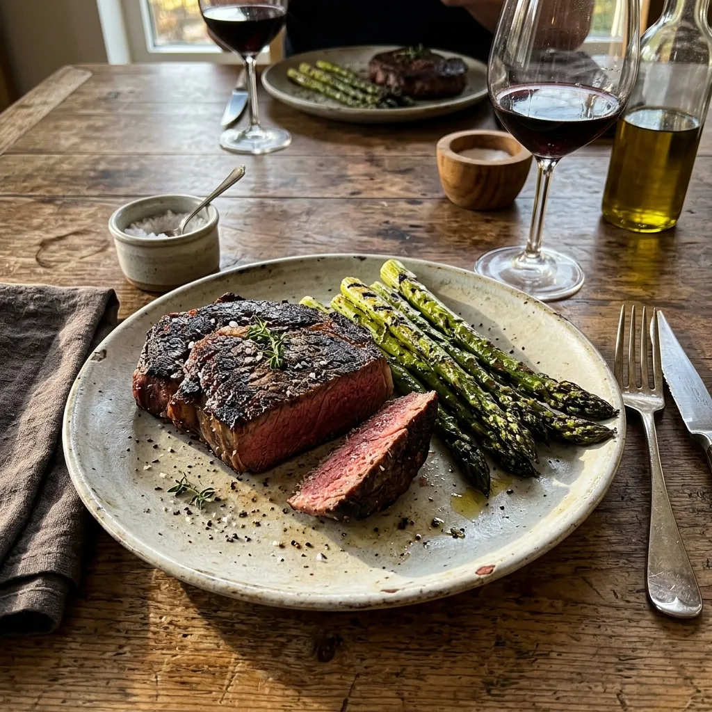 Keto beef steak with green asparagus