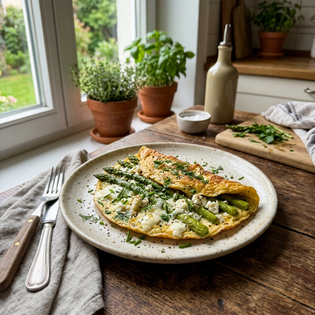 Keto asparagus omelette with feta