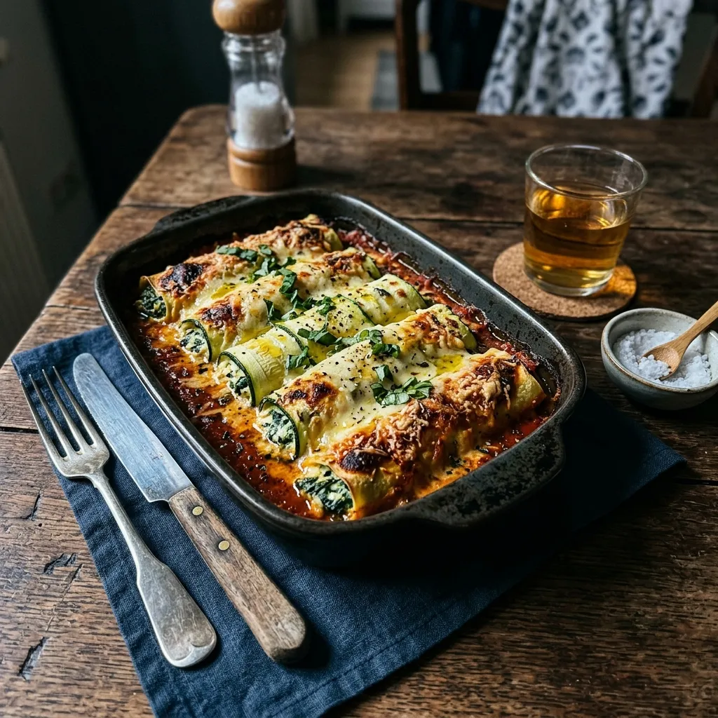 Keto courgette cannelloni with spinach and ricotta filling