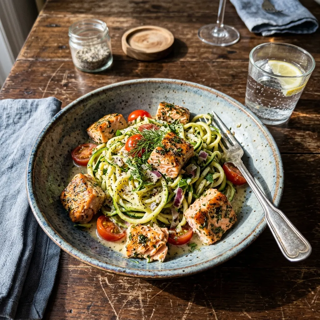 Keto courgette noodles with salmon