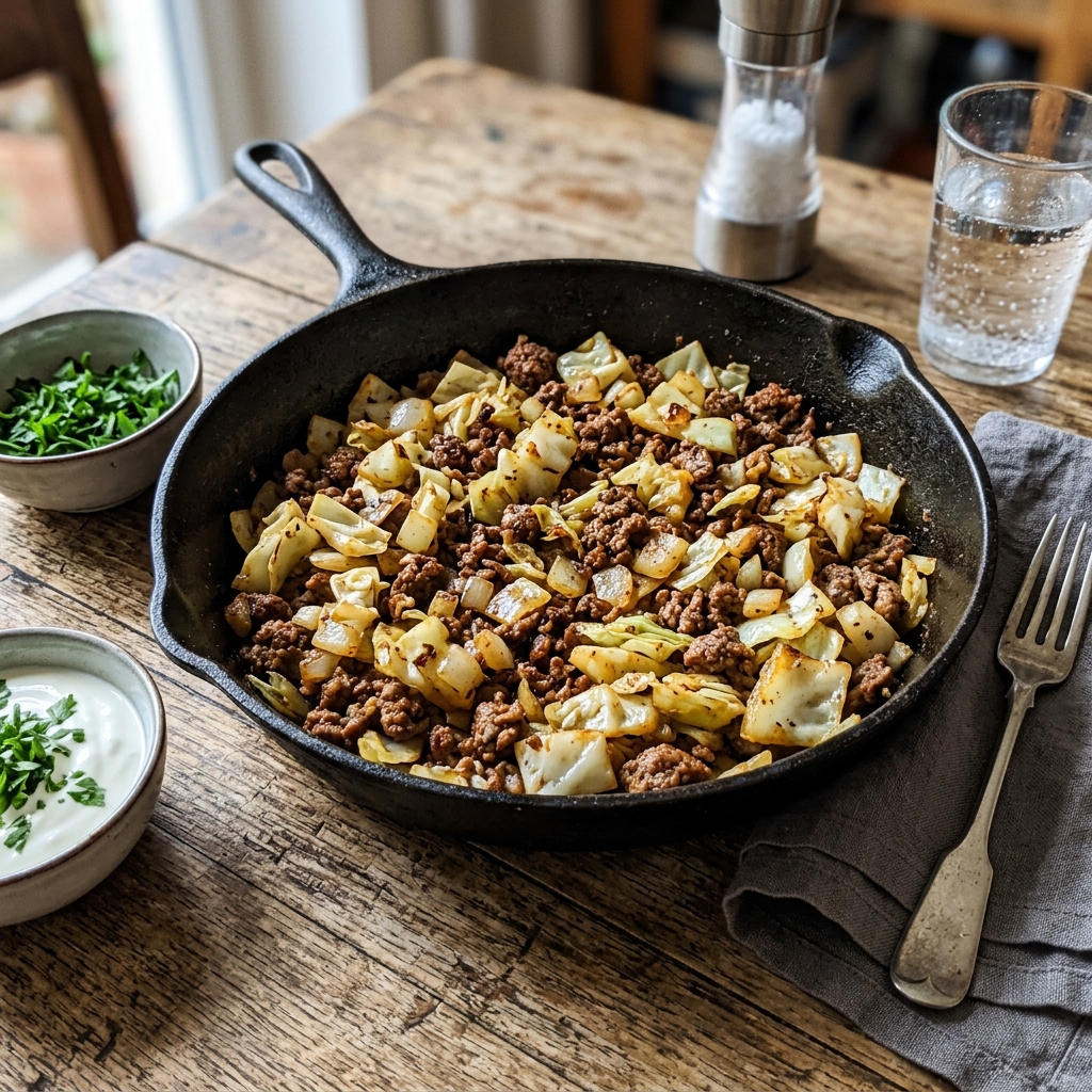 Keto white cabbage pan with beef mince