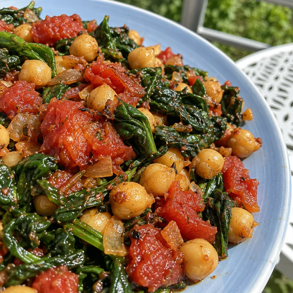 Vegan chickpea and spinach pan-fry