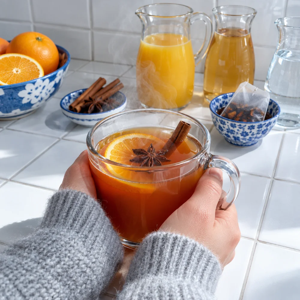 Kids' punch with apple juice, orange and cinnamon