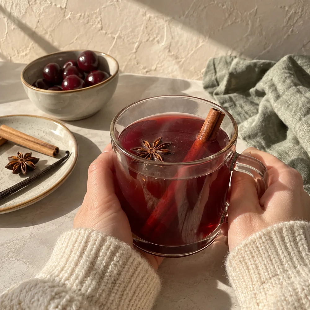 Cherry kids' punch with star anise, cinnamon and vanilla