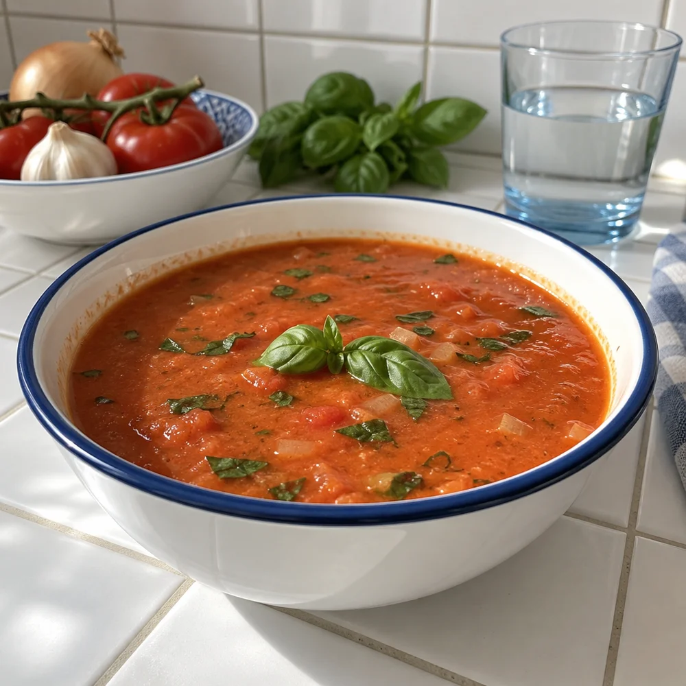 Classic tomato soup with basil