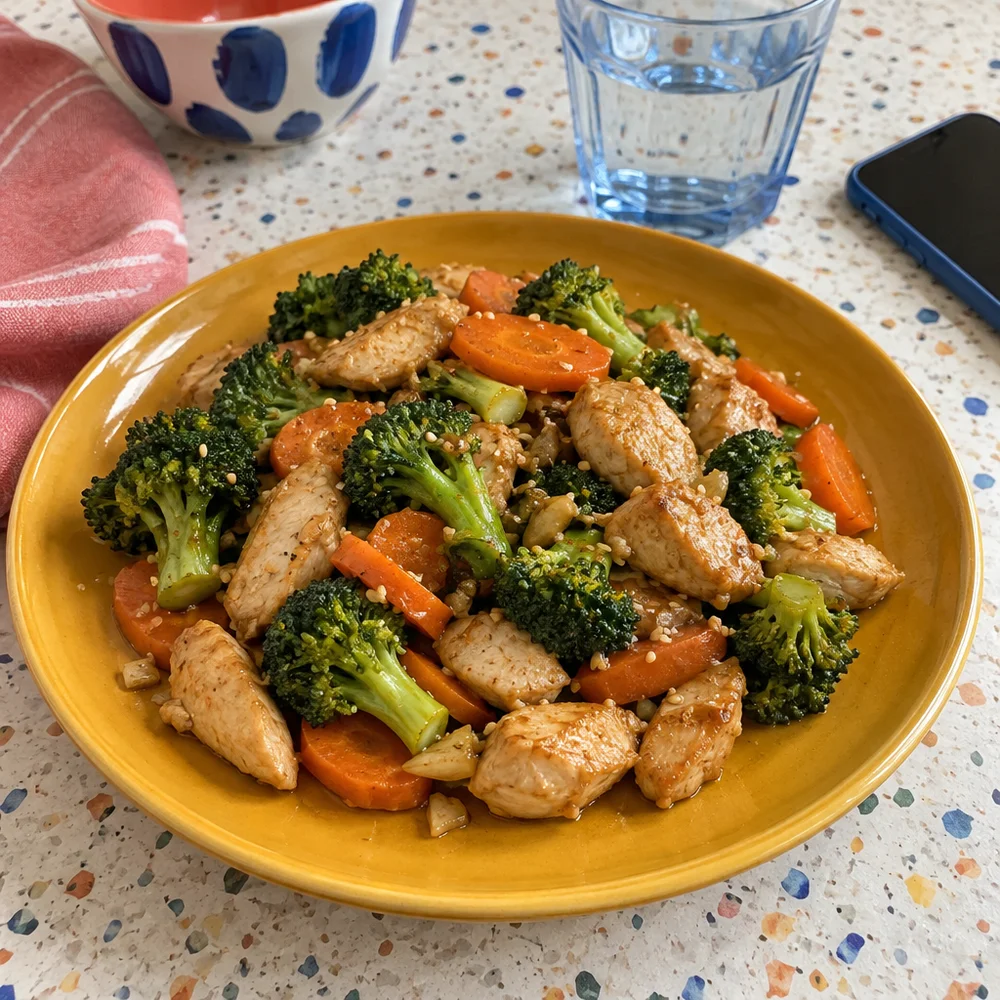 Chicken and vegetable stir-fry with sesame