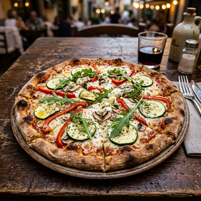 Crispy spelt pizza with veg