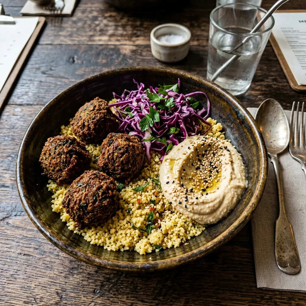 Crispy falafel bowl with hummus