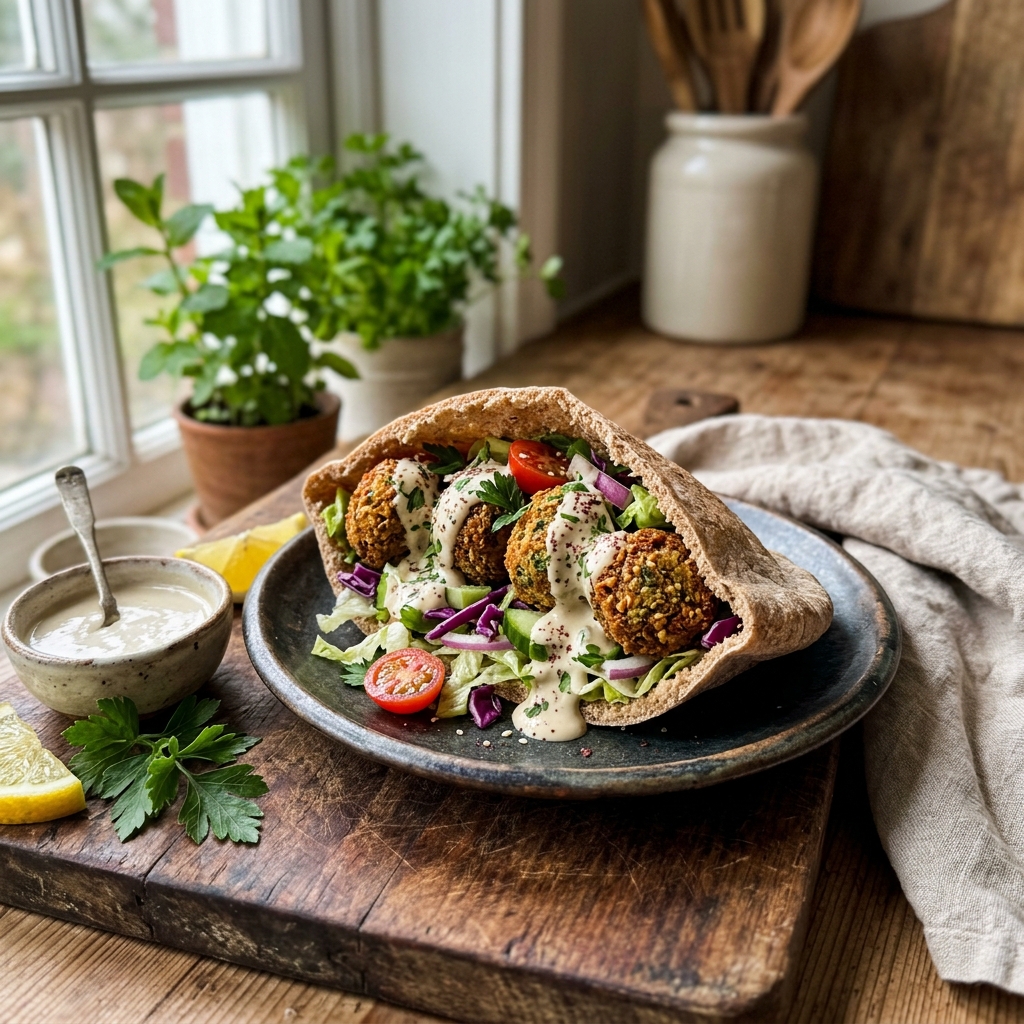 Crispy falafel pitta with tahini