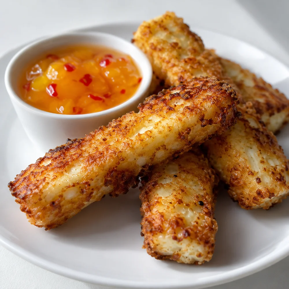 Crispy halloumi sticks with mango chilli dip