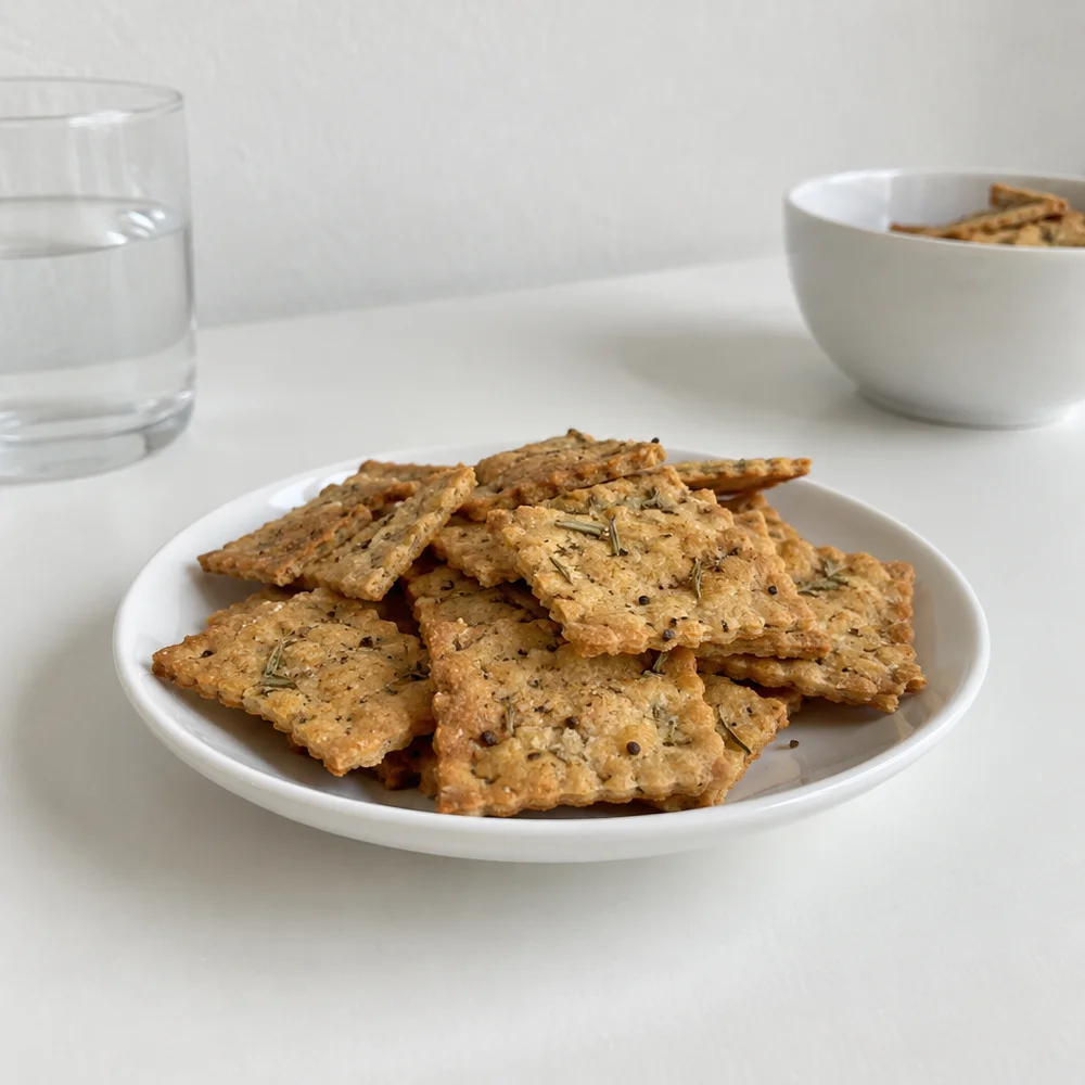 Vegan crispy chickpea and rosemary crackers