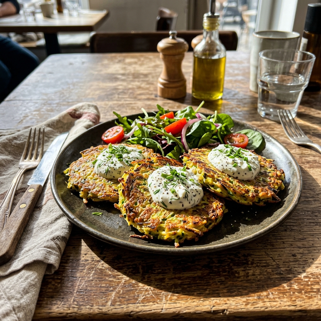 Low-carb courgette fritters with herb quark
