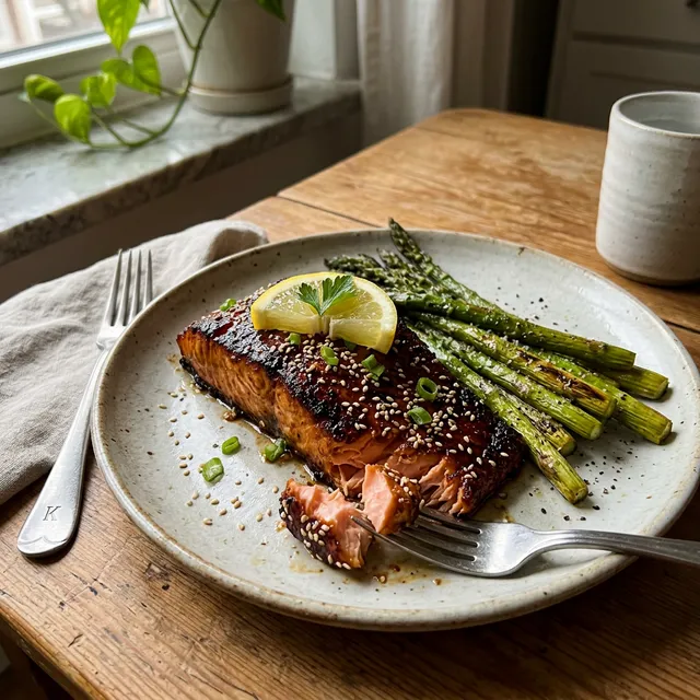 Keto air fryer wild salmon with asparagus