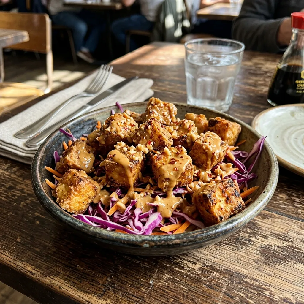 Crispy tofu salad with peanut dressing