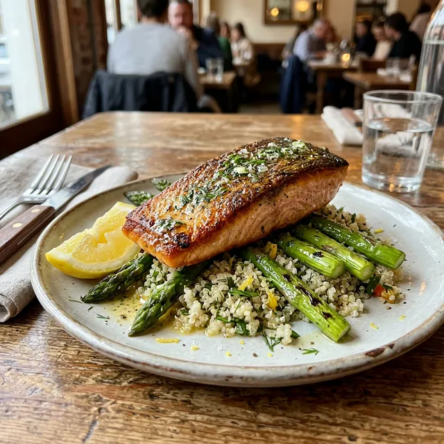 High-protein wild salmon with buttery lemon asparagus