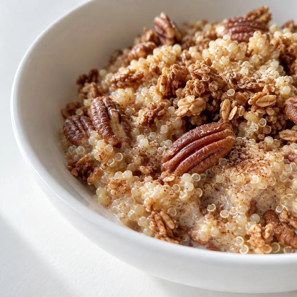Crunchy quinoa granola with cinnamon and pecans